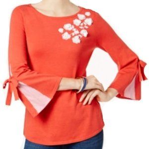 Charter Club Applique Contrast Sweater Poppy Glow Size Large